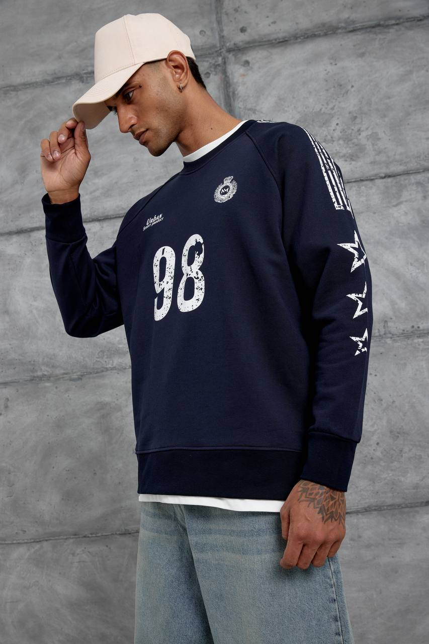Unisex "98" Distressed Graphic Sweatshirt – Varsity Streetwear Pullover Withinblack