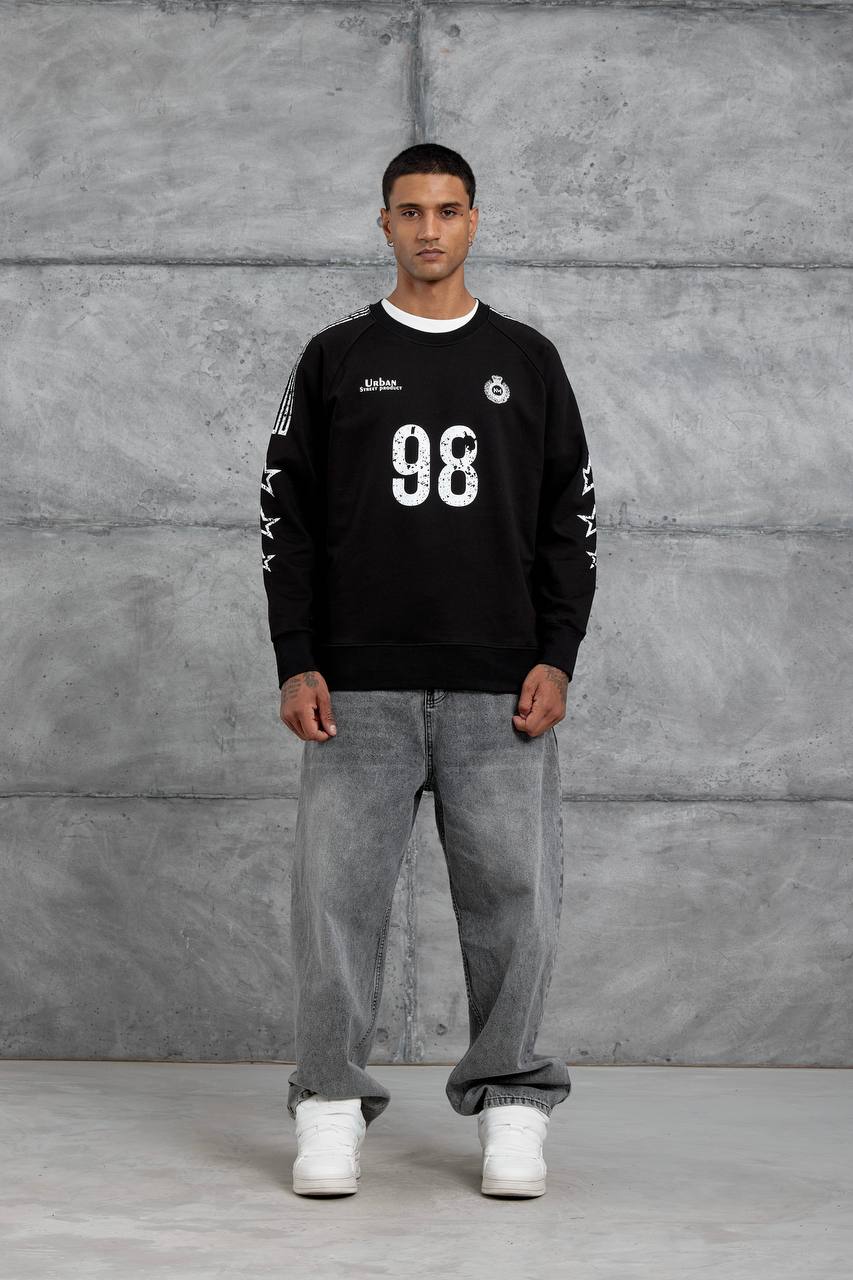 Unisex "98" Distressed Graphic Sweatshirt – Varsity Streetwear Pullover Withinblack