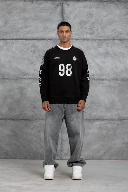 Unisex "98" Distressed Graphic Sweatshirt – Varsity Streetwear Pullover Withinblack