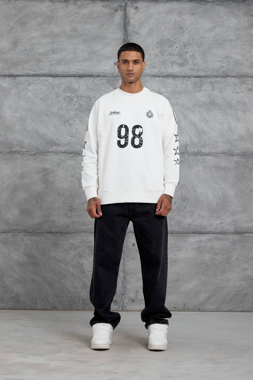 Unisex "98" Distressed Graphic Sweatshirt – Varsity Streetwear Pullover Withinblack