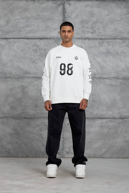 Unisex "98" Distressed Graphic Sweatshirt – Varsity Streetwear Pullover Withinblack