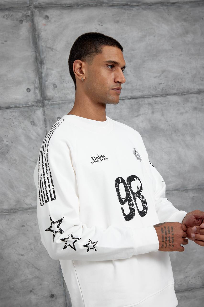 Unisex "98" Distressed Graphic Sweatshirt – Varsity Streetwear Pullover Withinblack