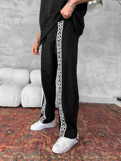 Unisex Cotton Joggers with Side Pattern / Black Streetwear Pants Withinblack