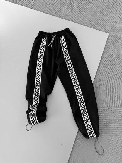 Unisex Cotton Joggers with Side Pattern / Black Streetwear Pants Withinblack