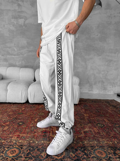 Unisex Cotton Joggers with Side Pattern / Black Streetwear Pants Withinblack