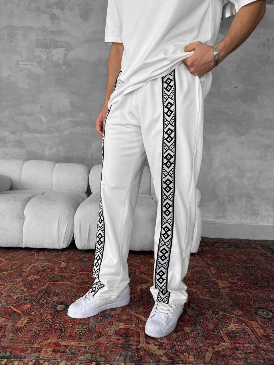 Unisex Cotton Joggers with Side Pattern / Black Streetwear Pants Withinblack