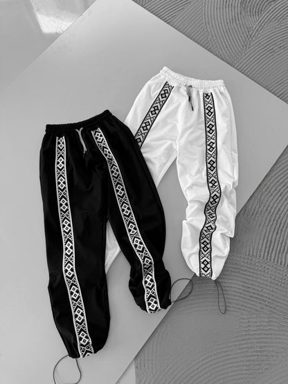 Unisex Cotton Joggers with Side Pattern / Black Streetwear Pants Withinblack