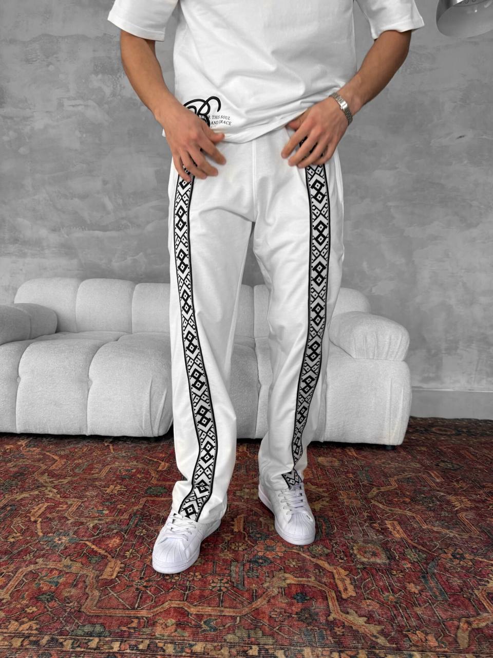 Unisex Cotton Joggers with Side Pattern / Black Streetwear Pants Withinblack