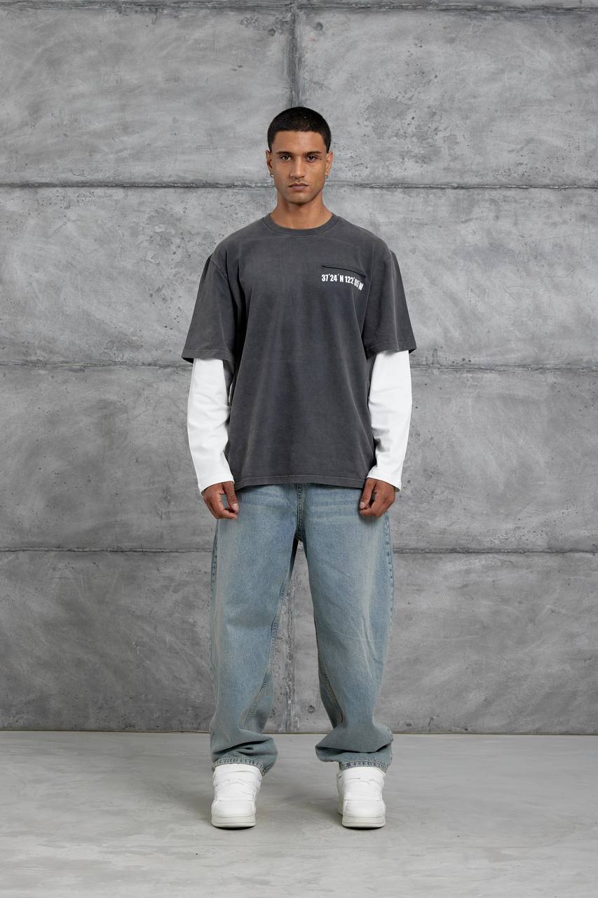 Unisex Layered Graphic T-Shirt – Distressed Boxy Long Sleeve Withinblack