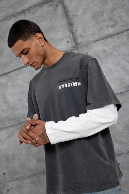 Unisex Layered Graphic T-Shirt – Distressed Boxy Long Sleeve Withinblack