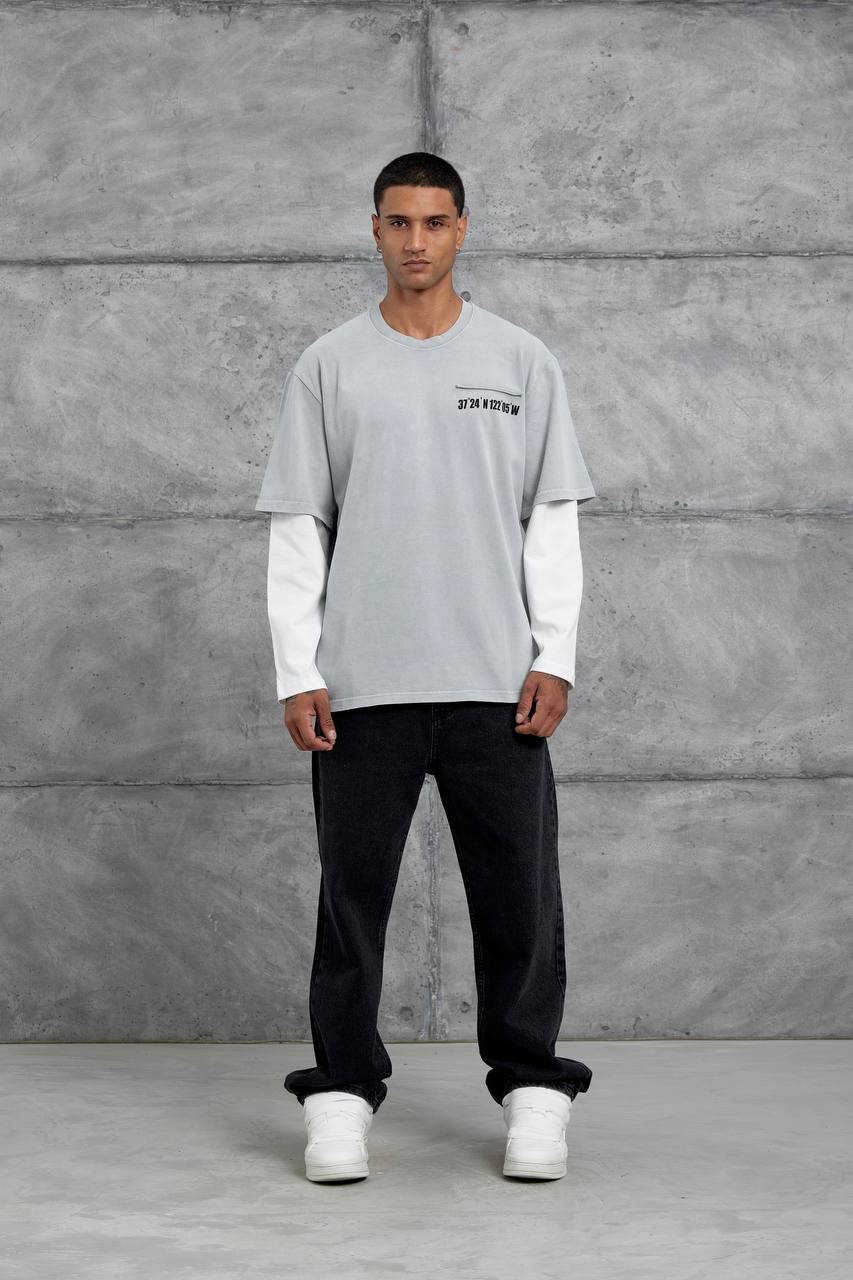 Unisex Layered Graphic T-Shirt – Distressed Boxy Long Sleeve Withinblack