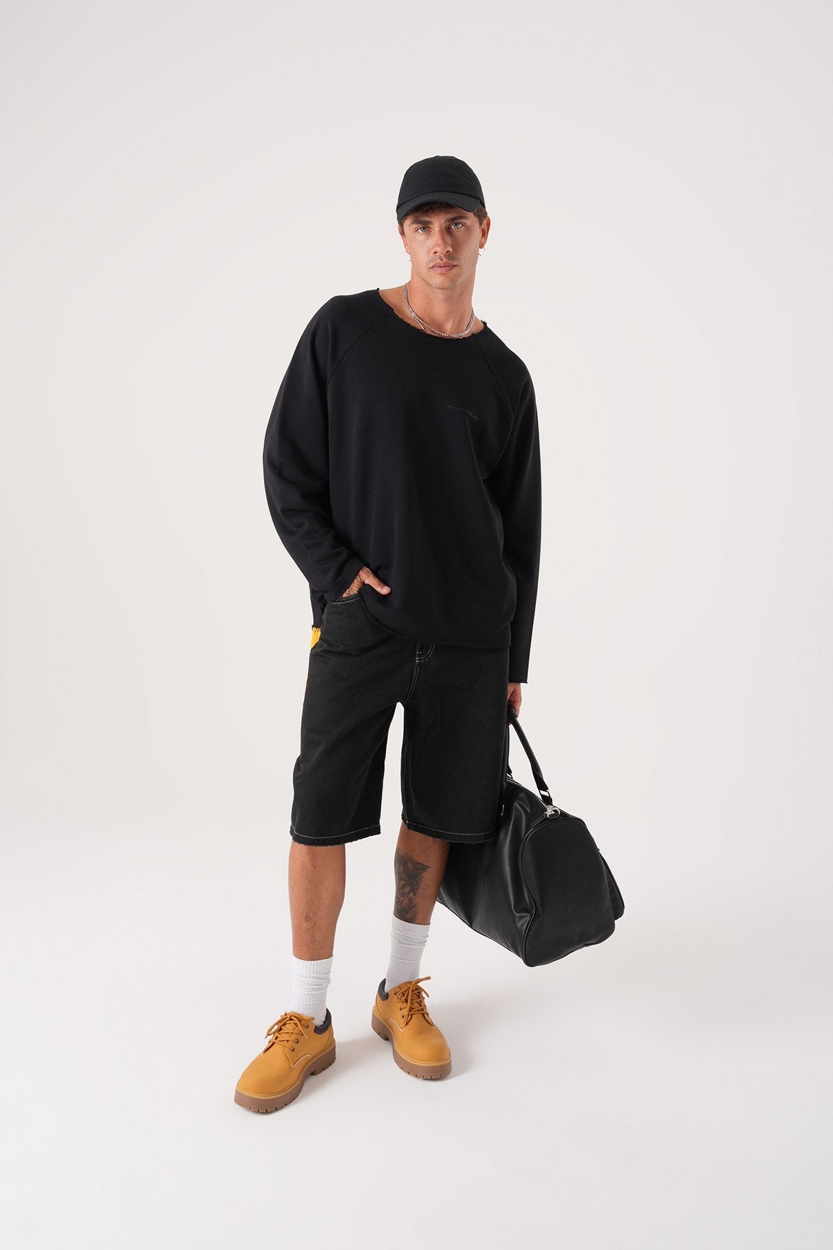Unisex Oversized Raglan Sweatshirt - Raw Hem Detail Withinblack