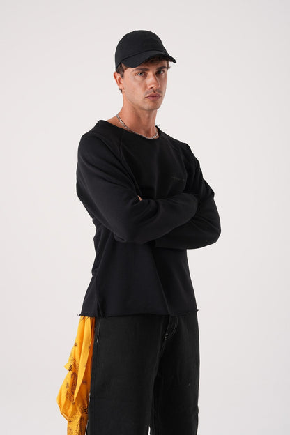 Unisex Oversized Raglan Sweatshirt - Raw Hem Detail Withinblack
