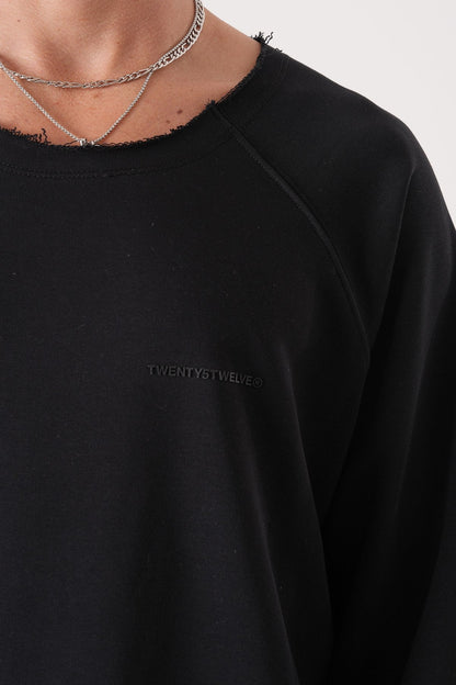 Unisex Oversized Raglan Sweatshirt - Raw Hem Detail Withinblack