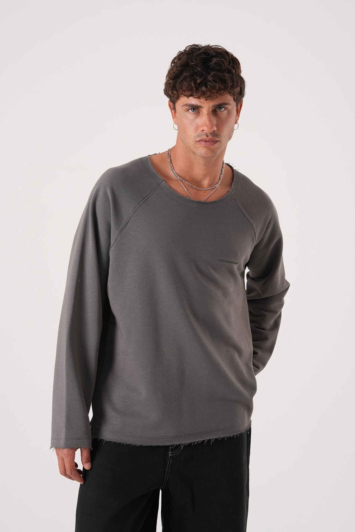 Unisex Oversized Raglan Sweatshirt - Raw Hem Detail Withinblack