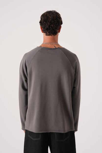 Unisex Oversized Raglan Sweatshirt - Raw Hem Detail Withinblack