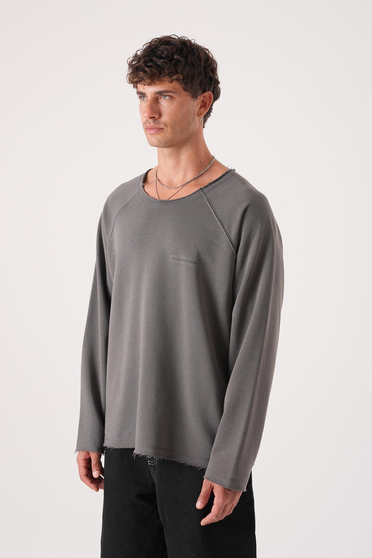 Unisex Oversized Raglan Sweatshirt - Raw Hem Detail Withinblack