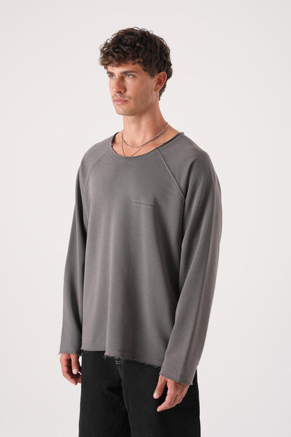 Unisex Oversized Raglan Sweatshirt - Raw Hem Detail Withinblack