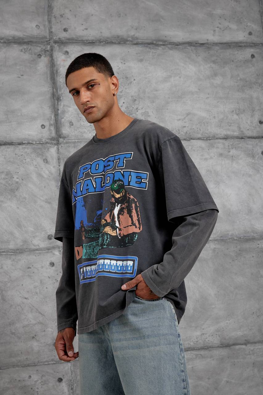 Unisex "Post Malone" Graphic T-Shirt – Layered Oversized Pullover Withinblack
