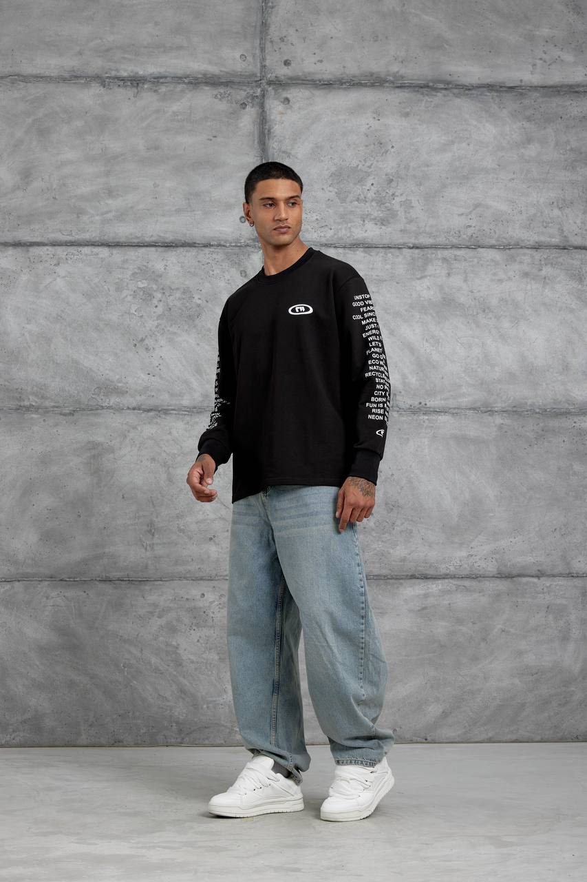 Unisex Text Sleeve Long-Sleeve T-Shirt – Urban Graphic Pullover Withinblack
