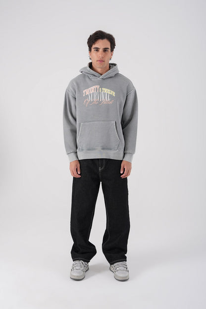 Unisex Washed Graphic Hoodie – "Survival of the Fittest" Print Withinblack