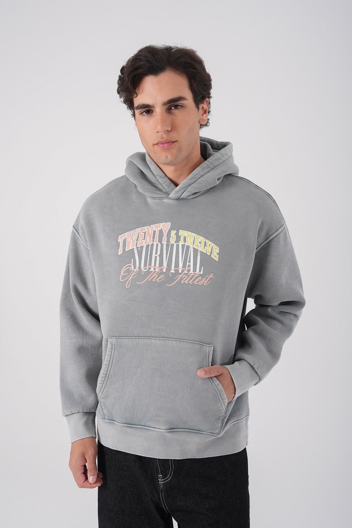 Unisex Washed Graphic Hoodie – "Survival of the Fittest" Print Withinblack