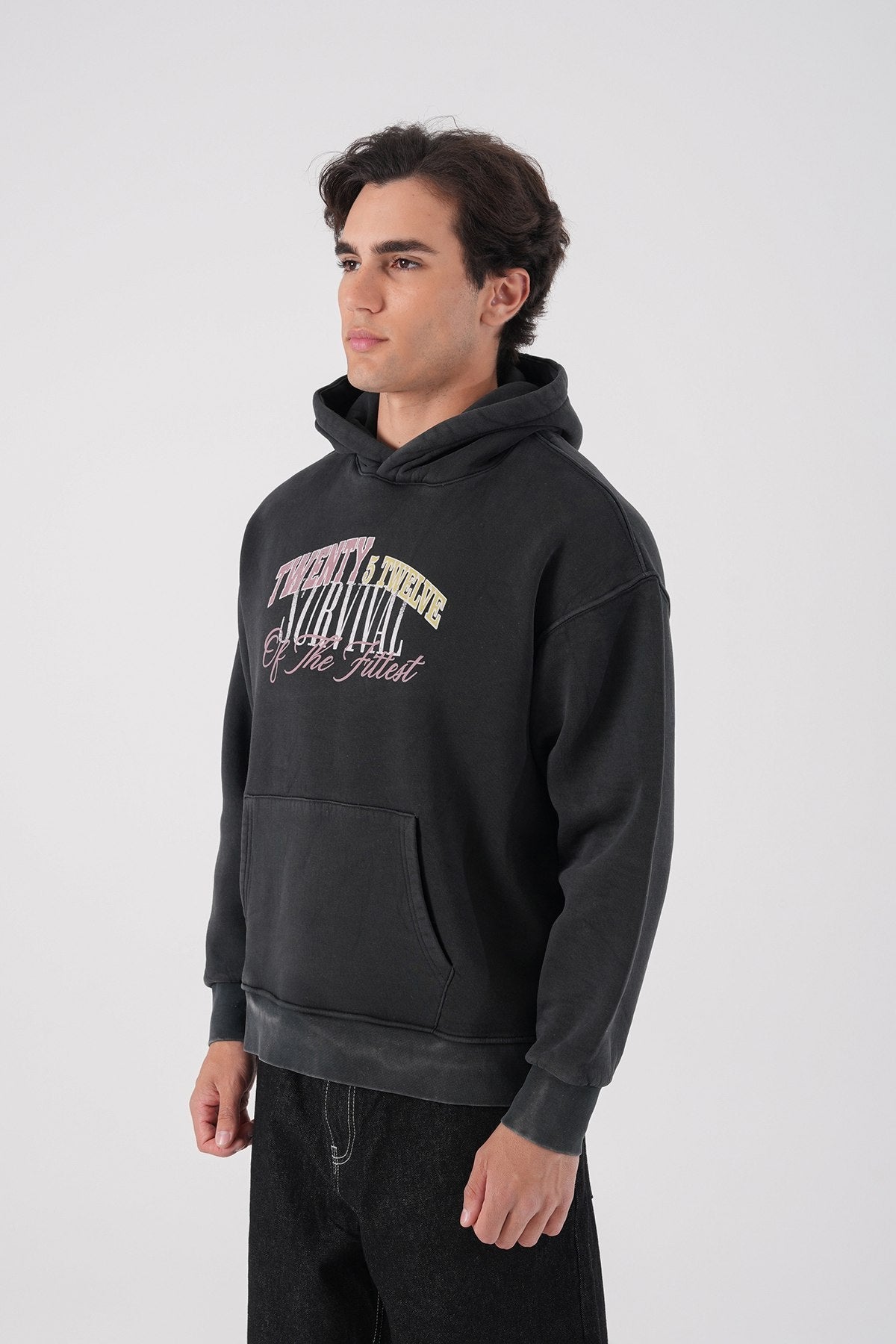 Unisex Washed Graphic Hoodie – "Survival of the Fittest" Print Withinblack