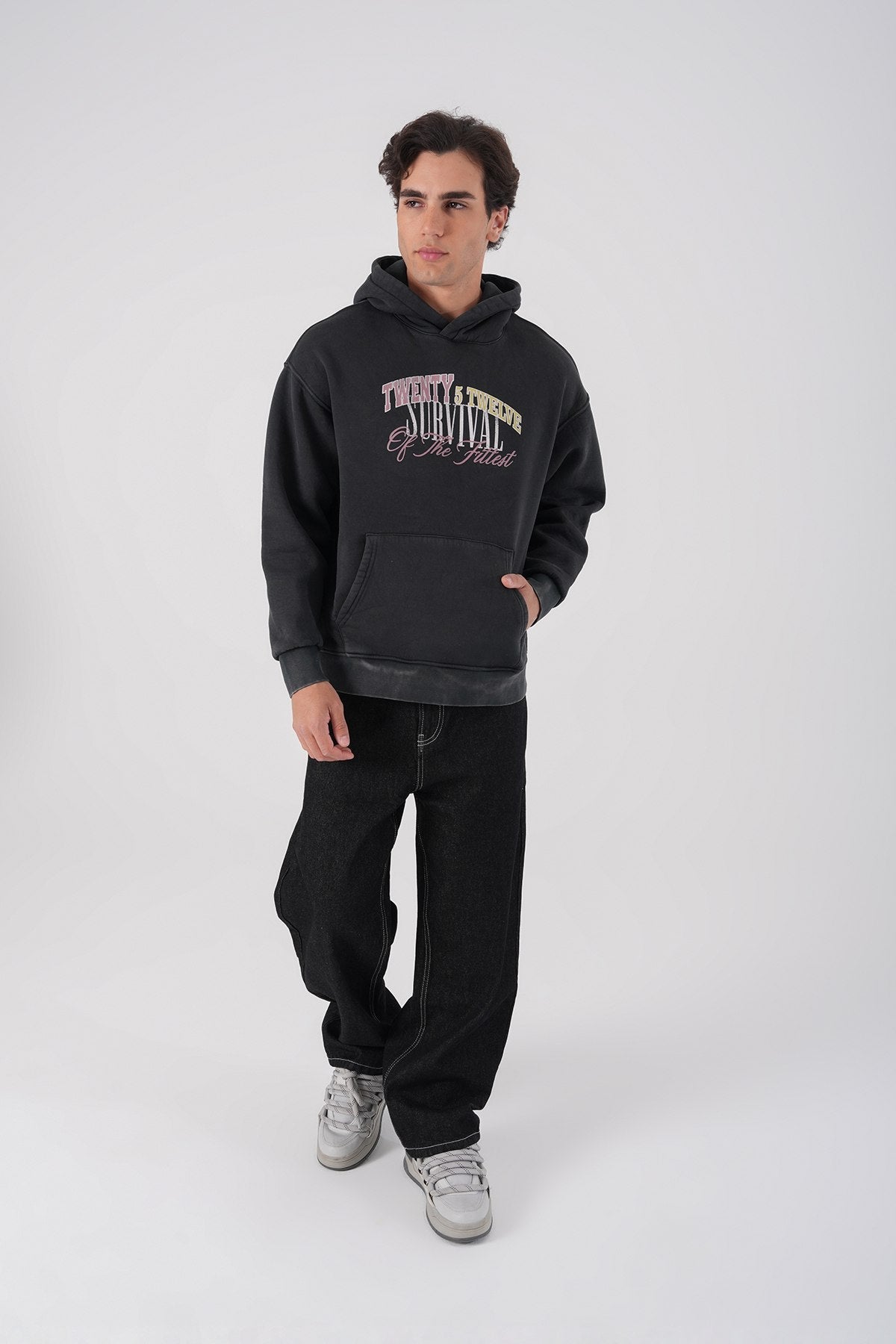 Unisex Washed Graphic Hoodie – "Survival of the Fittest" Print Withinblack