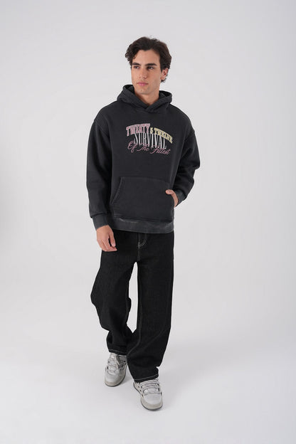 Unisex Washed Graphic Hoodie – "Survival of the Fittest" Print Withinblack