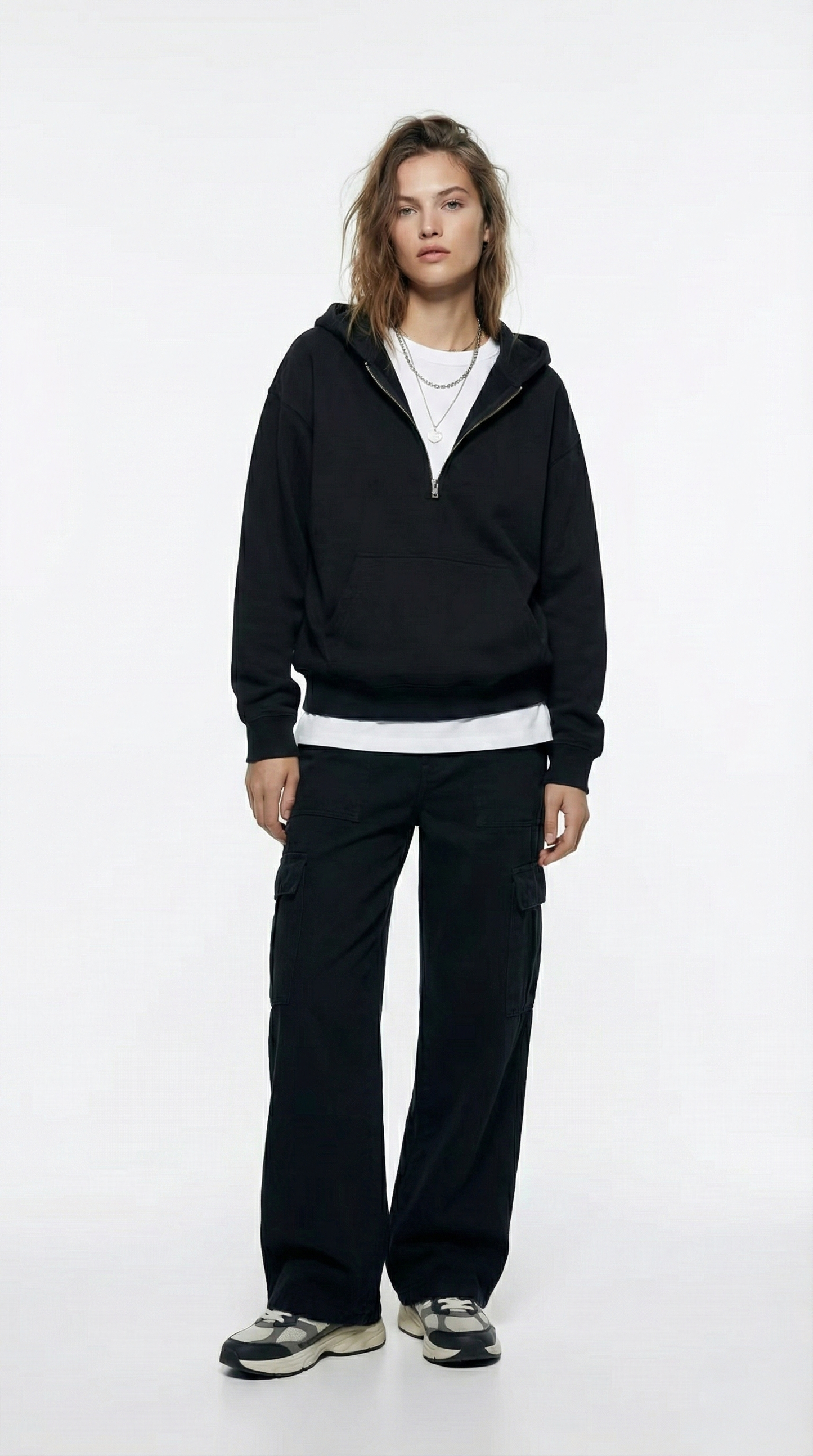 Unisex The Summit Oversized Half-Zip Hoodie | Jet Black Tinyloverclothing