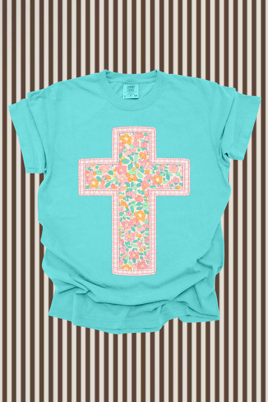 Faux Quilted Cross Graphic Tee Spurs & Spades Boutique
