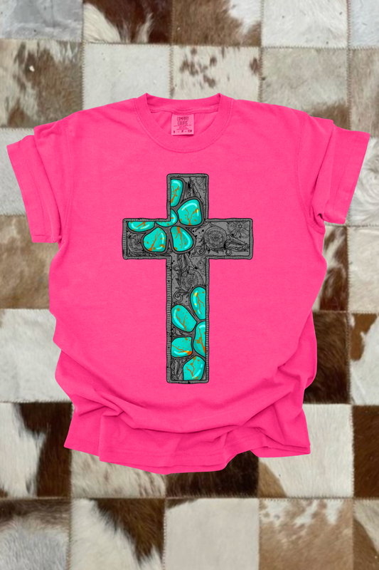 Turquoise Cross Graphic Tee Spurs & Spades Boutique