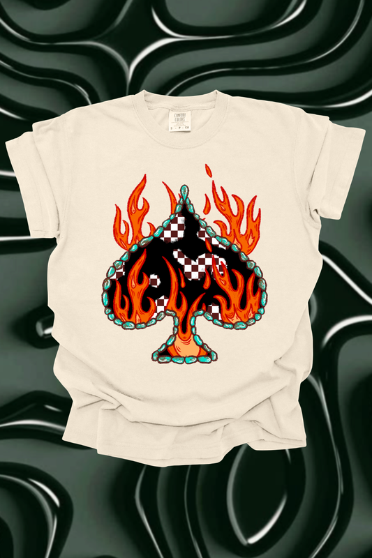 Flaming Checkered Spade Graphic Tee Spurs & Spades Boutique