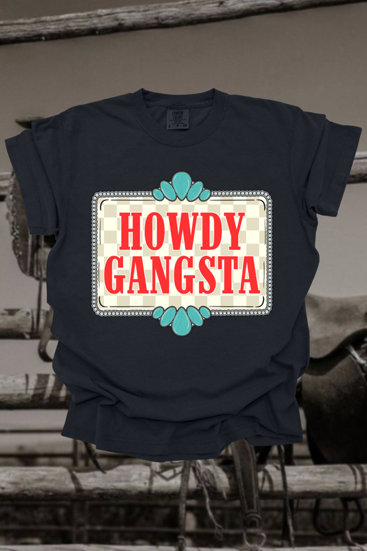 Howdy Gangsta Checkered Graphic Tee Spurs & Spades Boutique