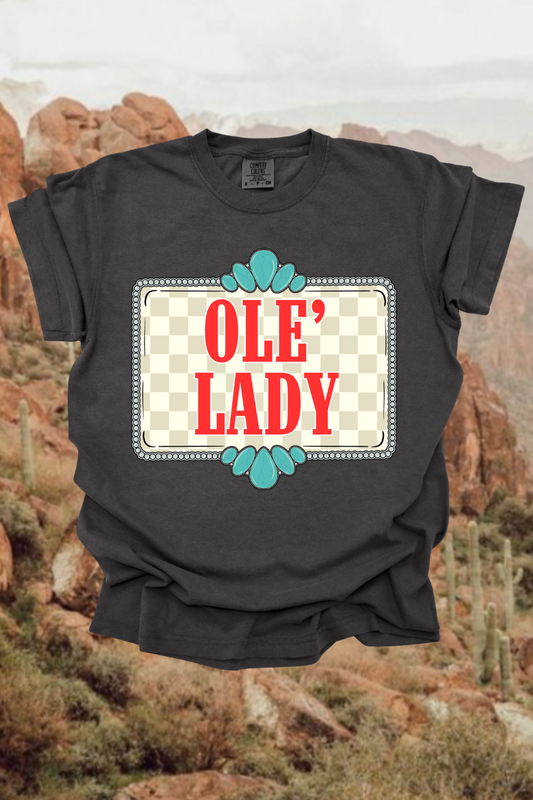 Ole' Lady Checkered Graphic Tee Spurs & Spades Boutique