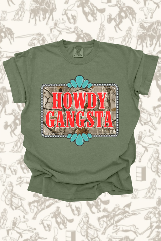 Howdy Gangsta Camo Graphic Tee Spurs & Spades Boutique