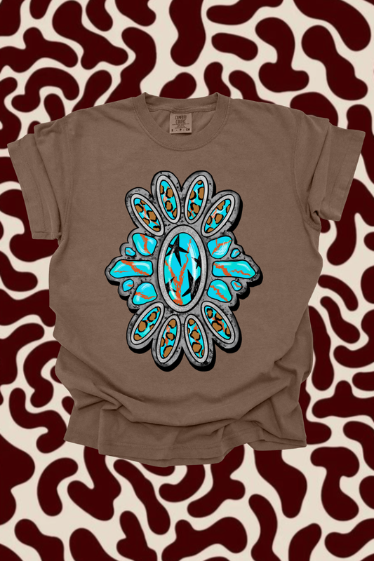 Turquoise Leopard Graphic Tee Spurs & Spades Boutique
