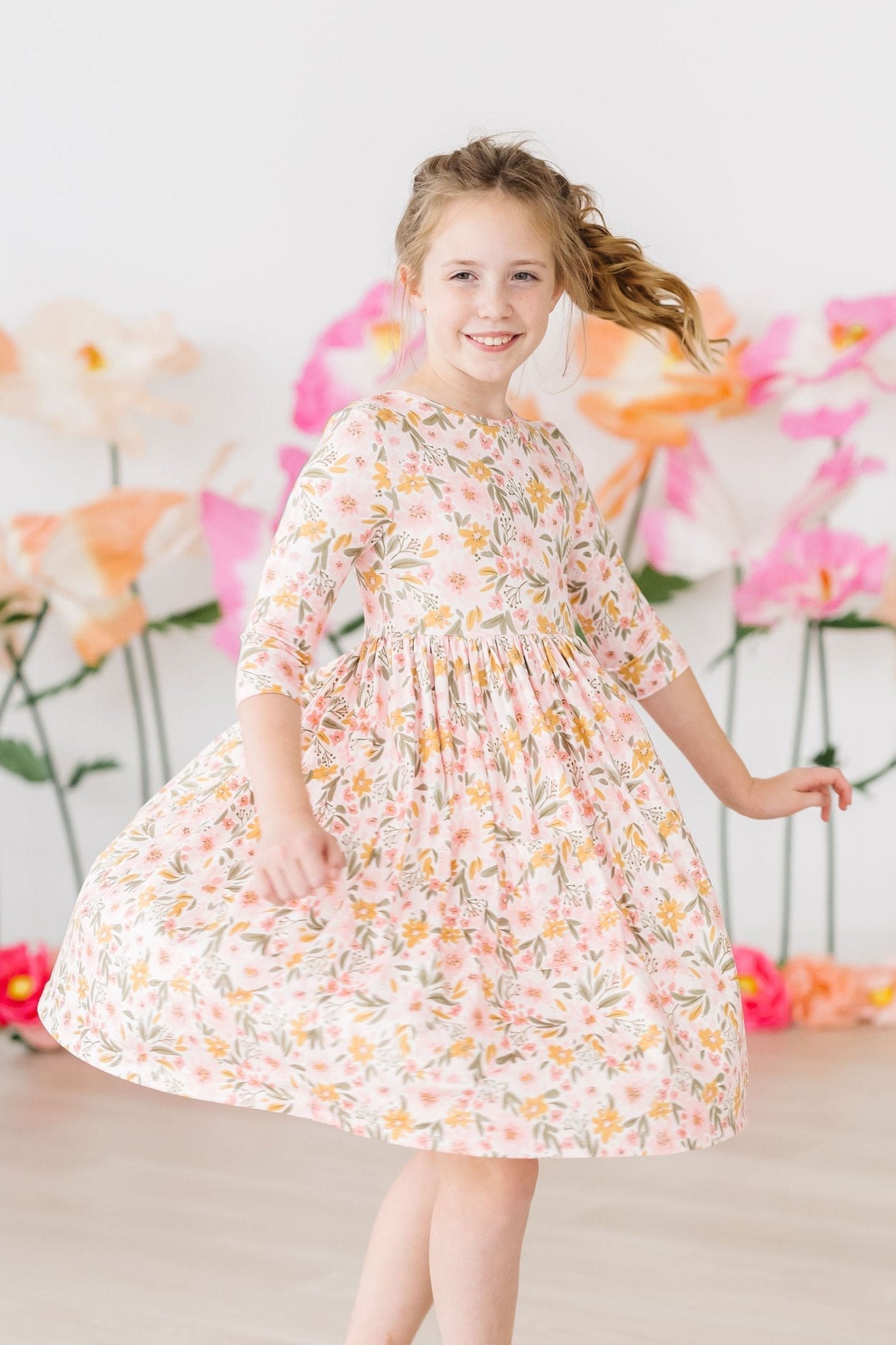Pretty Peachy 3/4 Sleeve Pocket Twirl Dress Mila & Rose ®