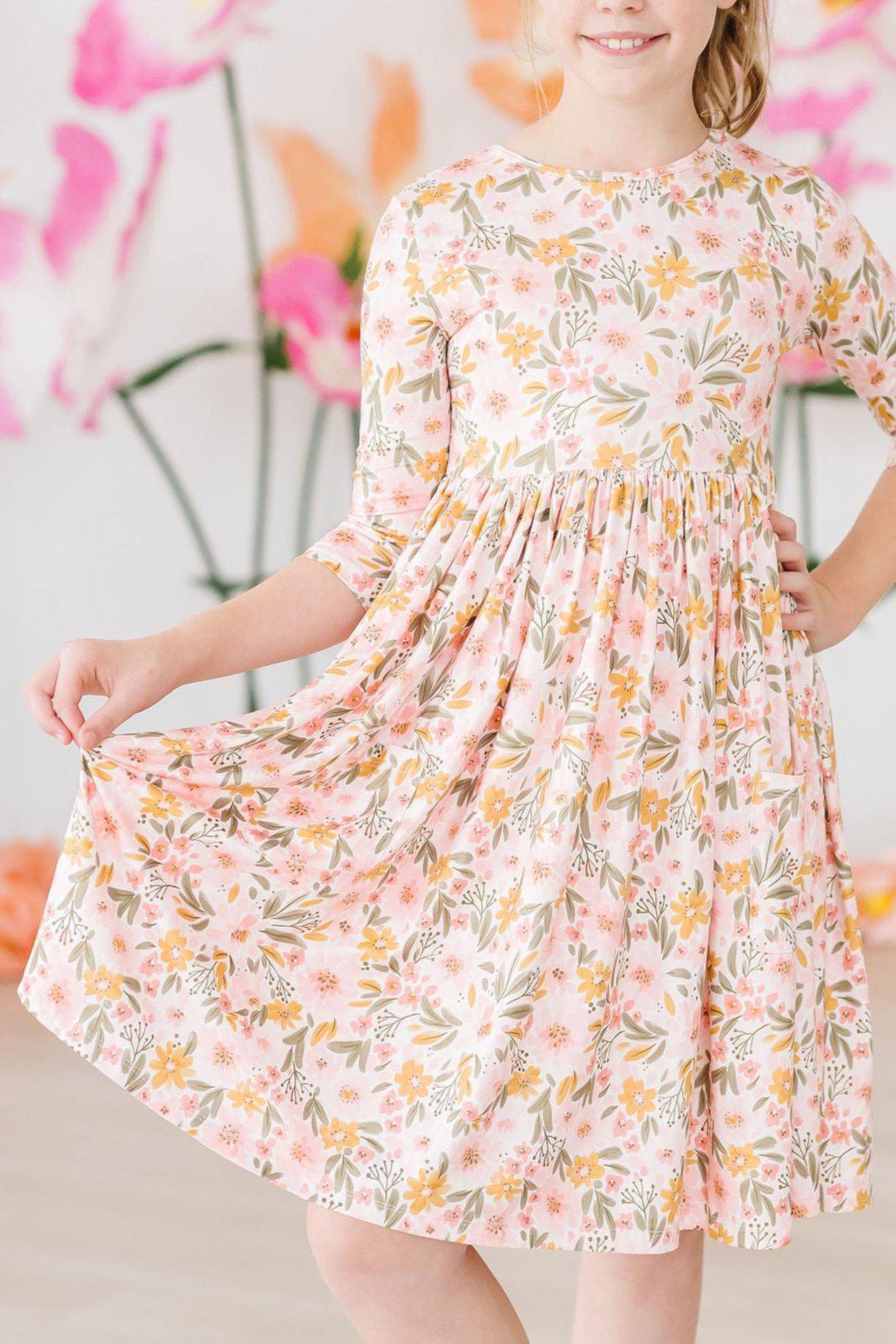 Pretty Peachy 3/4 Sleeve Pocket Twirl Dress Mila & Rose ®