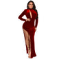 Split Hollow Velvet Long Sleeve Dress