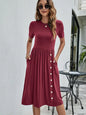 Solid Color Button Pocket Casual Women's Dress