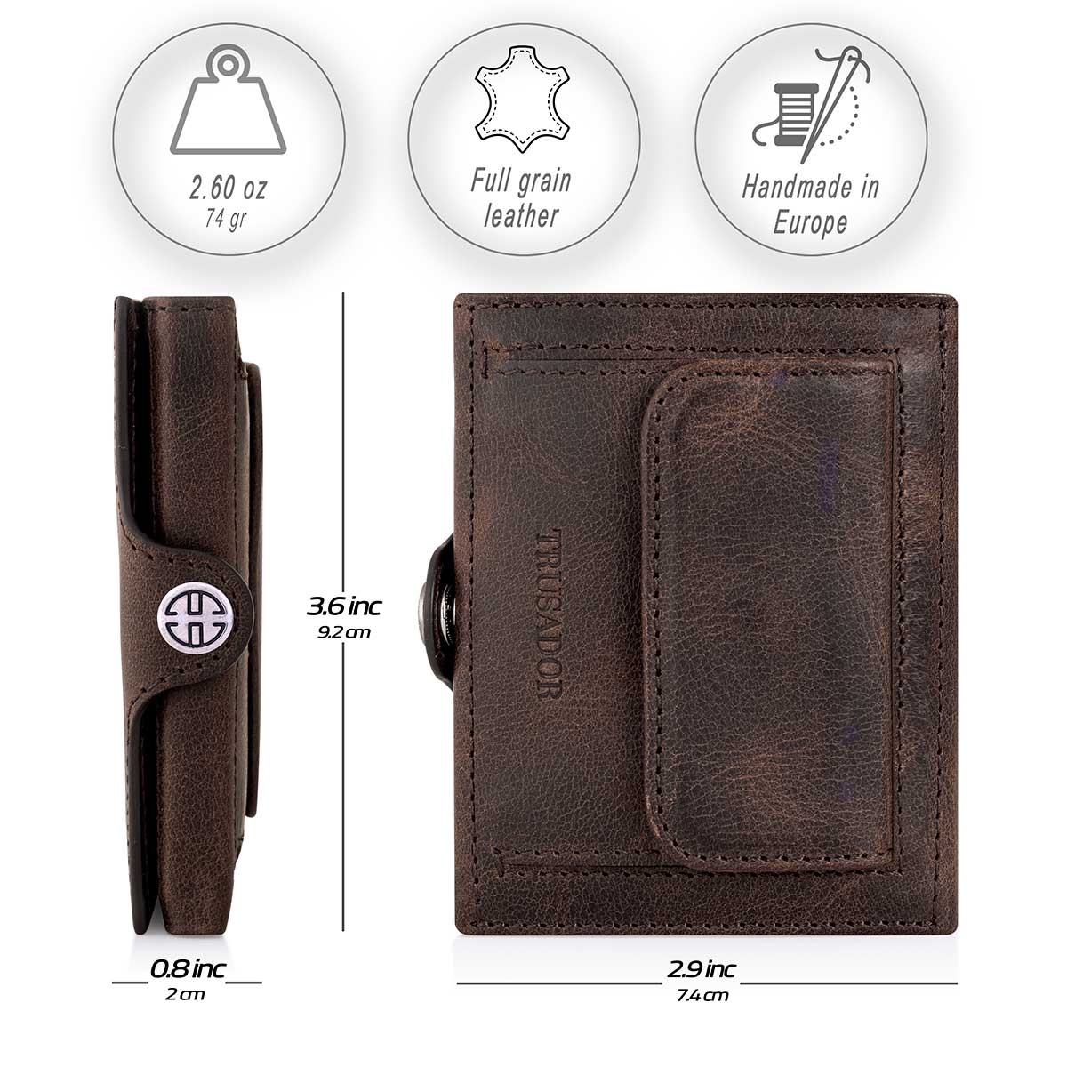 Valencia Full Grain Leather Trifold Wallet with Coin Pocket Trusador