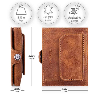 Valencia Full Grain Leather Trifold Wallet with Coin Pocket Trusador