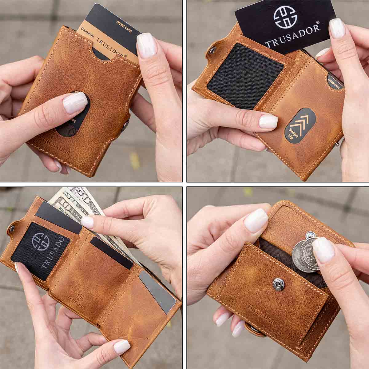 Valencia Full Grain Leather Trifold Wallet with Coin Pocket Trusador