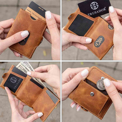 Valencia Full Grain Leather Trifold Wallet with Coin Pocket Trusador