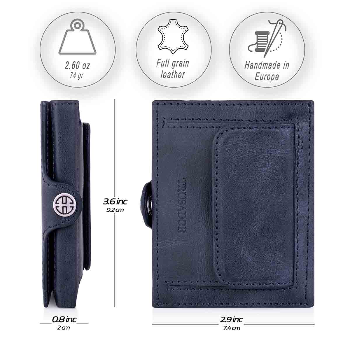 Valencia Full Grain Leather Trifold Wallet with Coin Pocket Trusador