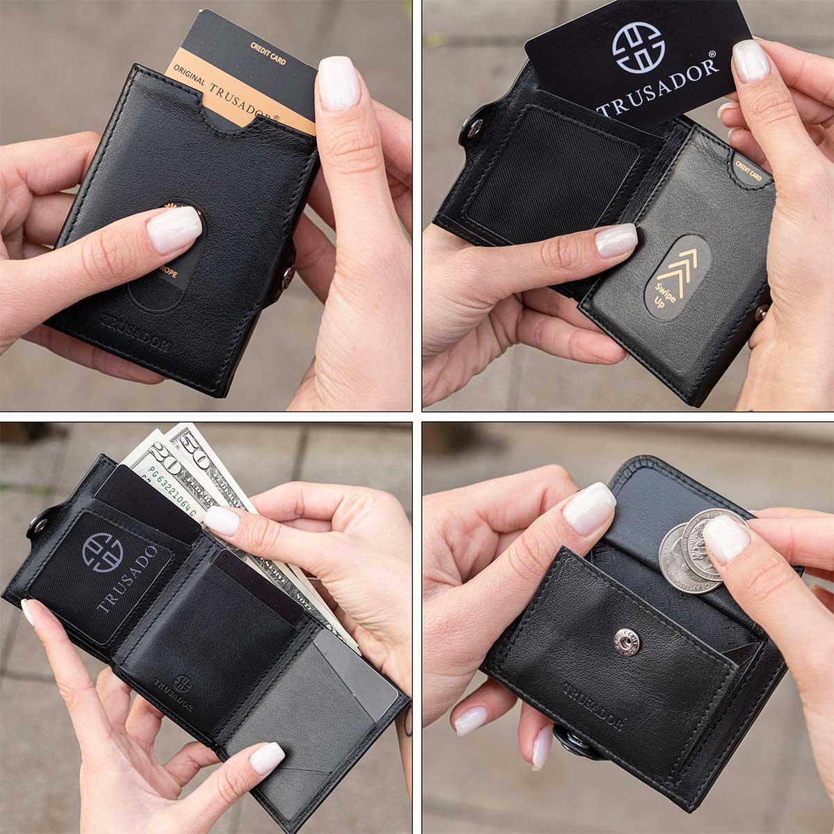 Valencia Full Grain Leather Trifold Wallet with Coin Pocket Trusador