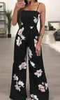 Summer Floral Backless Jumpsuit with Tie Straps