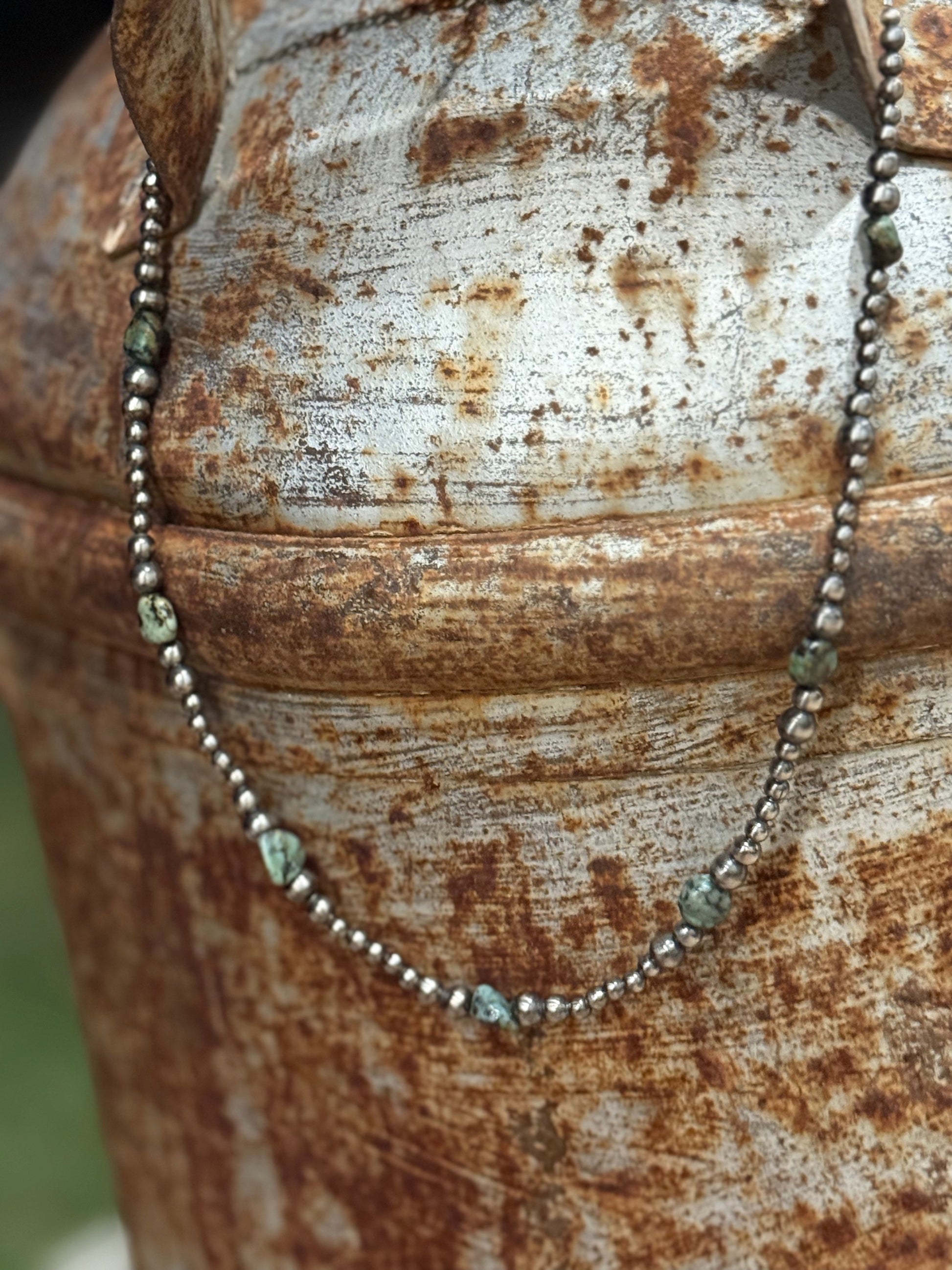 Silver Beads Turquoise Flats Beaded Necklace Wild Junkie