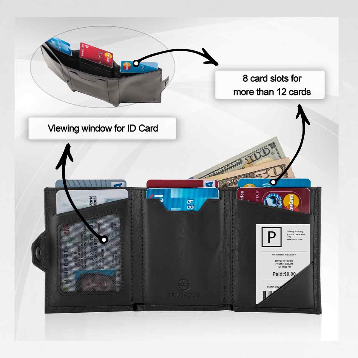 Verona Front Pocket Trifold Leather Wallet Trusador